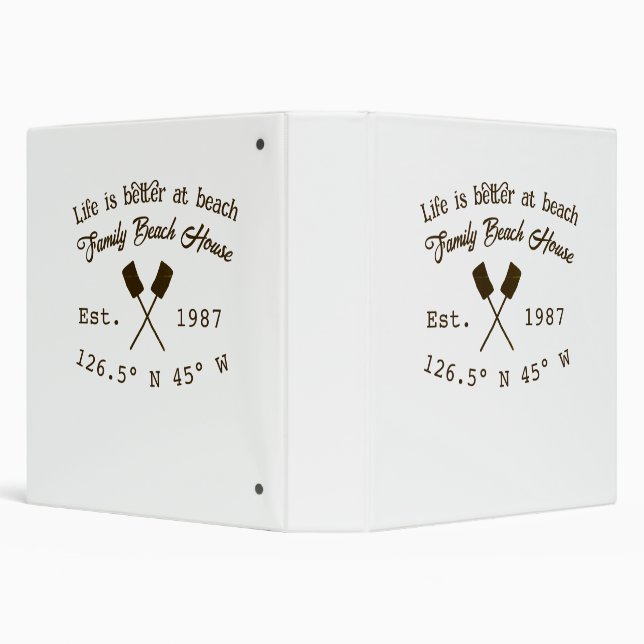 Beach house ets. Date year custom coordinates add  3 Ring Binder (Background)