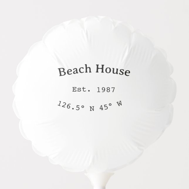 Beach house ets. Date year custom coordinates add Balloon (Front)