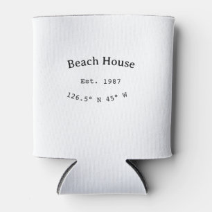 Beach house ets. Date year custom coordinates add Can Cooler