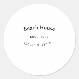 Beach house ets. Date year custom coordinates add Classic Round Sticker