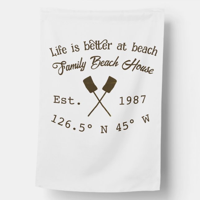 Beach house ets. Date year custom coordinates add  Flag (Front)