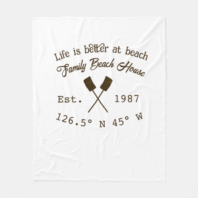 Beach house ets. Date year custom coordinates add  Fleece Blanket (Front)