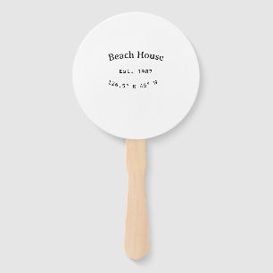 Beach house ets. Date year custom coordinates add Hand Fan