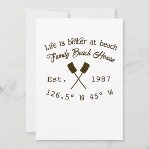Beach house ets. Date year custom coordinates add  Invitation