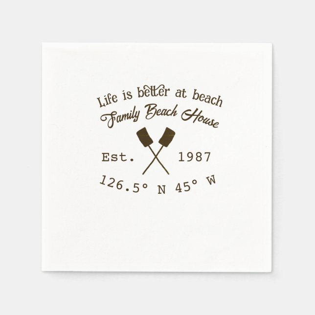 Beach house ets. Date year custom coordinates add  Napkins (Front)