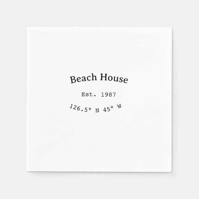 Beach house ets. Date year custom coordinates add Napkins (Front)