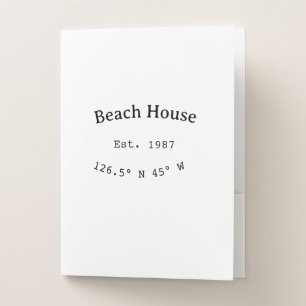 Beach house ets. Date year custom coordinates add Pocket Folder