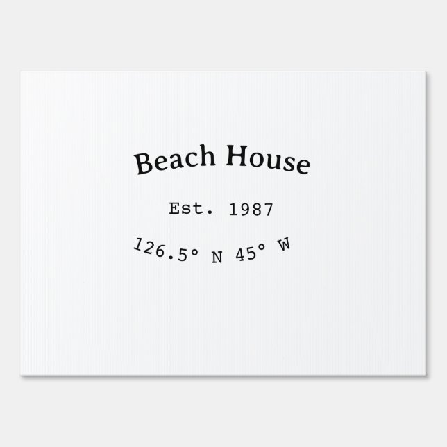 Beach house ets. Date year custom coordinates add Sign (Front)