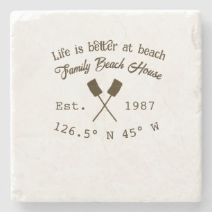 Beach house ets. Date year custom coordinates add Stone Coaster