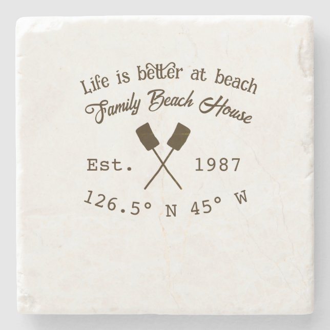 Beach house ets. Date year custom coordinates add  Stone Coaster (Front)