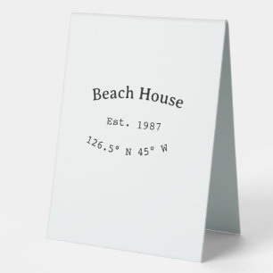 Beach house ets. Date year custom coordinates add Table Tent