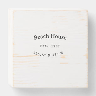 Beach house ets. Date year custom coordinates add Wooden Box Sign