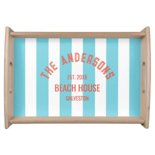 Beach House Family Name Blue Cabana Stripe Serving Tray