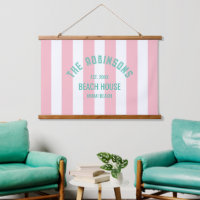 Beach House Family Name Pink Cabana Stripe