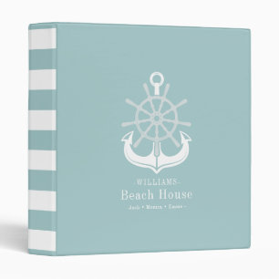 Beach House Family Name Teal Anchor 3 Ring Binder