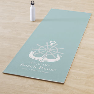 Beach House Family Name Teal Anchor Yoga Mat