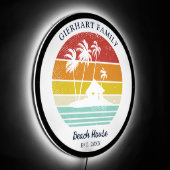 Beach House Family Reunion Palm Trees Retro LED Sign (Angle)