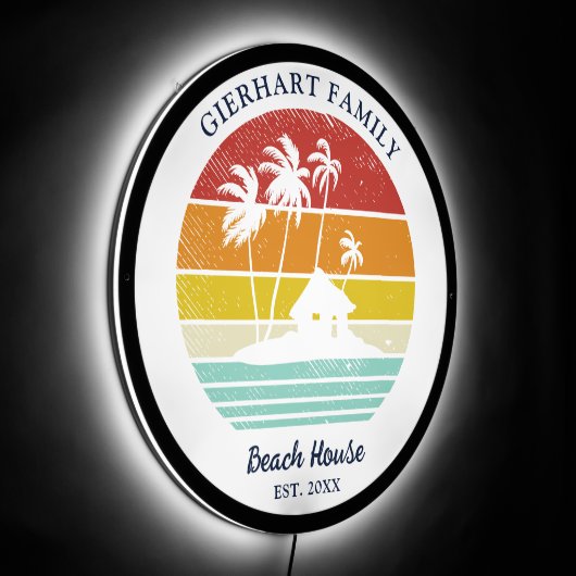 Beach House Family Reunion Palm Trees Retro LED Sign (Angle)