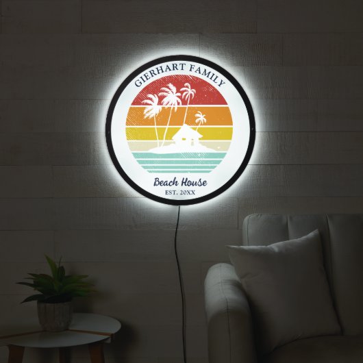 Beach House Family Reunion Palm Trees Retro LED Sign (Living Room)