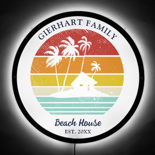Beach House Family Reunion Palm Trees Retro LED Sign (Front)