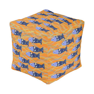 Beach House Fish Pattern Coastal Seaside Decor Pouf