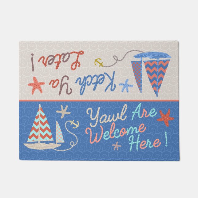 Beach House | Funny Sailboat Pun | Nautical Humor Doormat (Front)