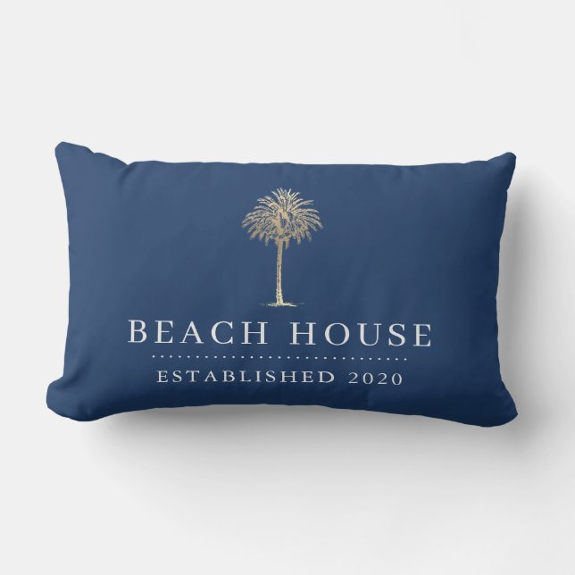 Beach House Gold Palm Tree Lumbar Pillow (Front)