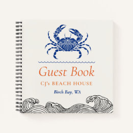 Beach House Guest Book Blue Crab Ocean Waves