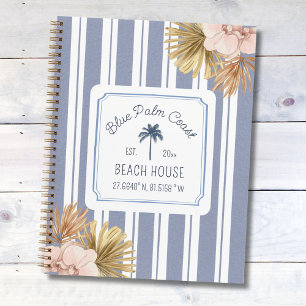 Beach House Guest Book Blue Stripes Coastal Boho