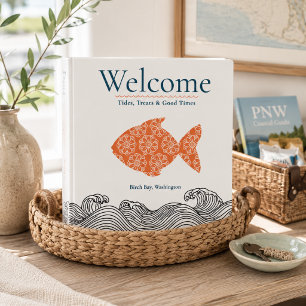 Beach House Guest Book Orange Floral Fish 3 Ring Binder