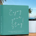 Beach House Guest Information 3 Ring Binder<br><div class="desc">Modern guest information binder features a minimal design in a tropical turquoise and white color palette. "Enjoy your stay!" in elegant script with branded name and address or custom text; guest information subject presented in simple font. Shown with a custom welcome message, address and braded name and on the front...</div>