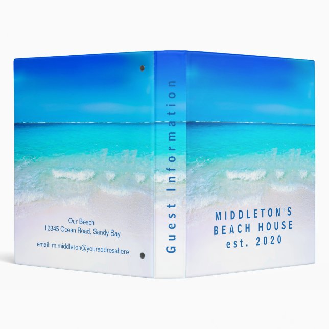 Beach House Guest Information Coastal Vacation 3 Ring Binder (Background)