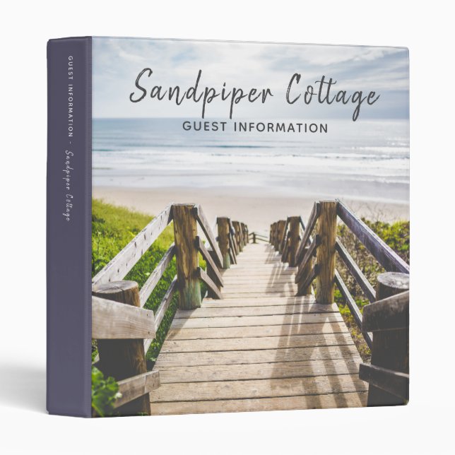 Beach House Guest Information Editable Photo Names 3 Ring Binder (Front/Spine)