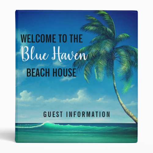 Beach House Guest Information Tropical Palm  3 Ring Binder