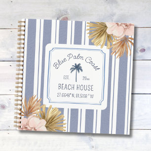 Beach House Guestbook Blue Stripes Coastal Boho Notebook