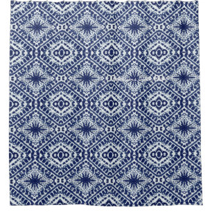 Beach House Home Deco Shibori Diamond Star Pattern Shower Curtain