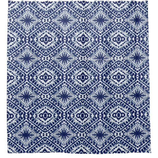 Beach House Home Deco Shibori Diamond Star Pattern Shower Curtain (Front)