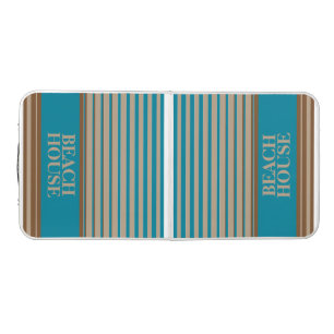 Beach House Horizontal Stripes Brown & Blue Beer Pong Table