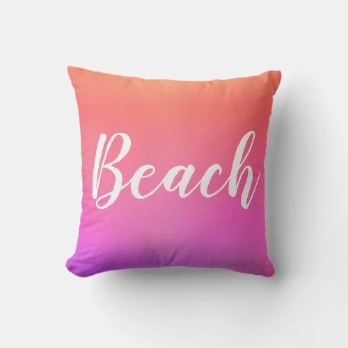 Beach House Hot Pink Orange Ombre Outdoor Pillow