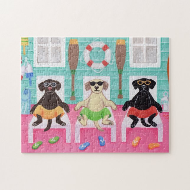Beach House Labrador Boys Painting Jigsaw Puzzle (Horizontal)