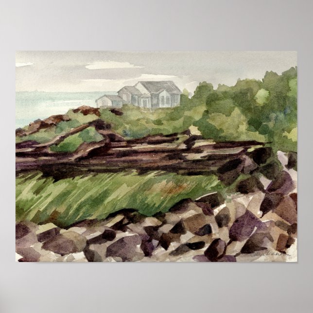 Beach House Maine Rugged Coastline Rocks Poster (Front)