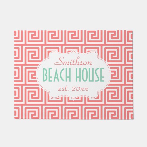 Beach House Mint Coral Key Nautical Deco Custom Doormat