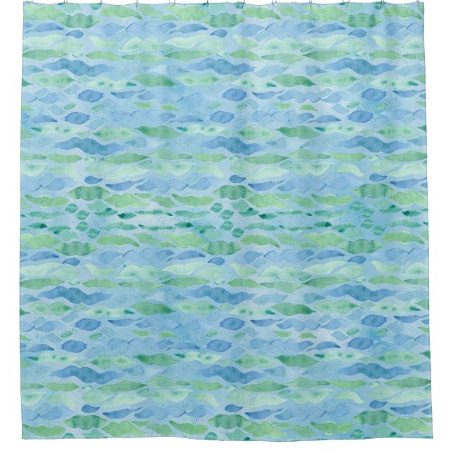 Beach House Modern Ocean Wave Blue Green Pattern Shower Curtain (Front)