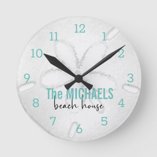 Beach House Modern Sand Dollar Turquoise Ocean Round Clock