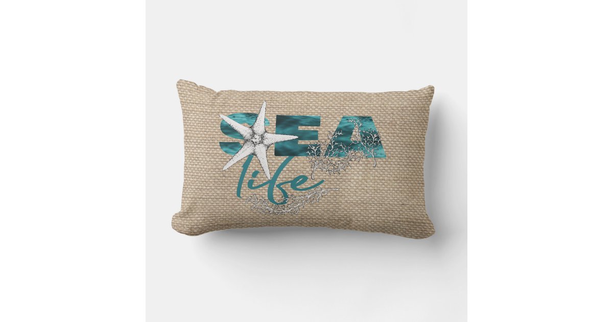 Rustic Beach Burlap Sealife Pillows