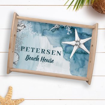 Beach House Modern Starfish Family Personalized Serving Tray by cooldesignsbymar at Zazzle