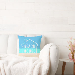 Beach House Modern Tropical Ocean Sand Striped Throw Pillow
