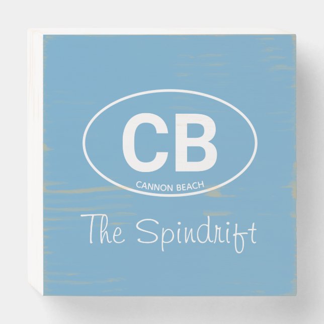 Beach House Name Blue Two Letter Oval Cannon Beach Wooden Box Sign (Front Horizontal)