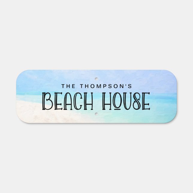Beach House Name Coastal Digital Painting Metal Sign (Front)