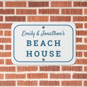 Beach House Name Dark Turquoise Typography Metal Sign